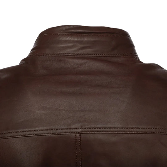 Declan Brown Café Racer Leather Jacket close up back leather panel