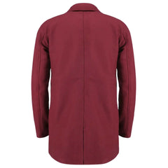 Rear view of the Dorian Burgundy Wool Overcoat showing the clean longline silhouette and center back vent on a white background.