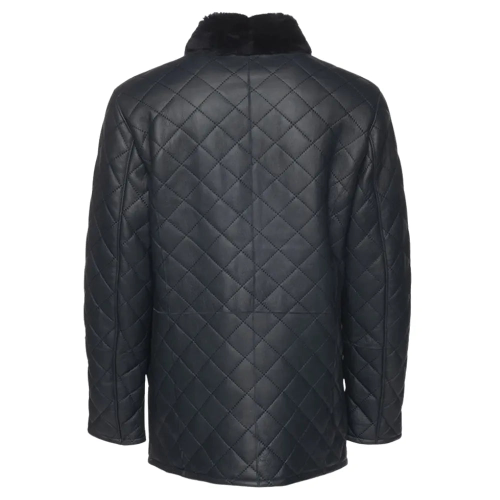 Drew Navy Quilted Sheepskin Shearling Coat back view navy shearling coat