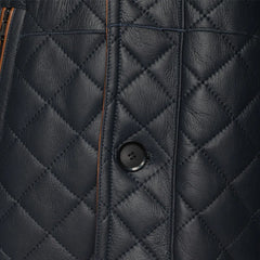 Drew Navy Quilted Sheepskin Shearling Coat button closure detail