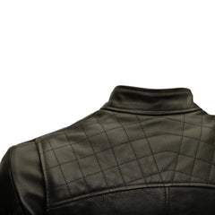 Finnian's Black Midnight Café Racer Jacket close up back leather panel