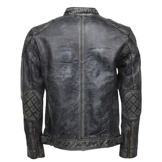 Grayson Stone Wash Cafe Racer Jacket back view stone wash leather jacket