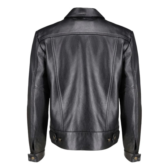 Griff Black Denim Style Leather Jacket rear view denim style leather jacket