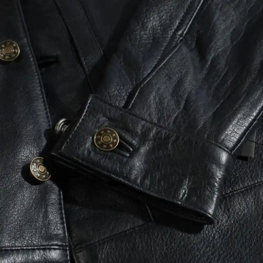 Griff Black Denim Style Leather Jacket sleeve detail black leather cuff