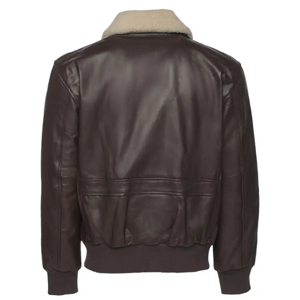 Back view of the Henri Brown A2 Bomber Leather Jacket, highlighting the sleek leather finish and classic bomber jacket silhouette.