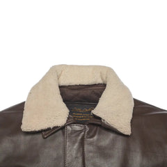 Detailed view of the shirt-style leather collar on the Henri Brown A2 Bomber Leather Jacket, designed for a classic, refined look.
