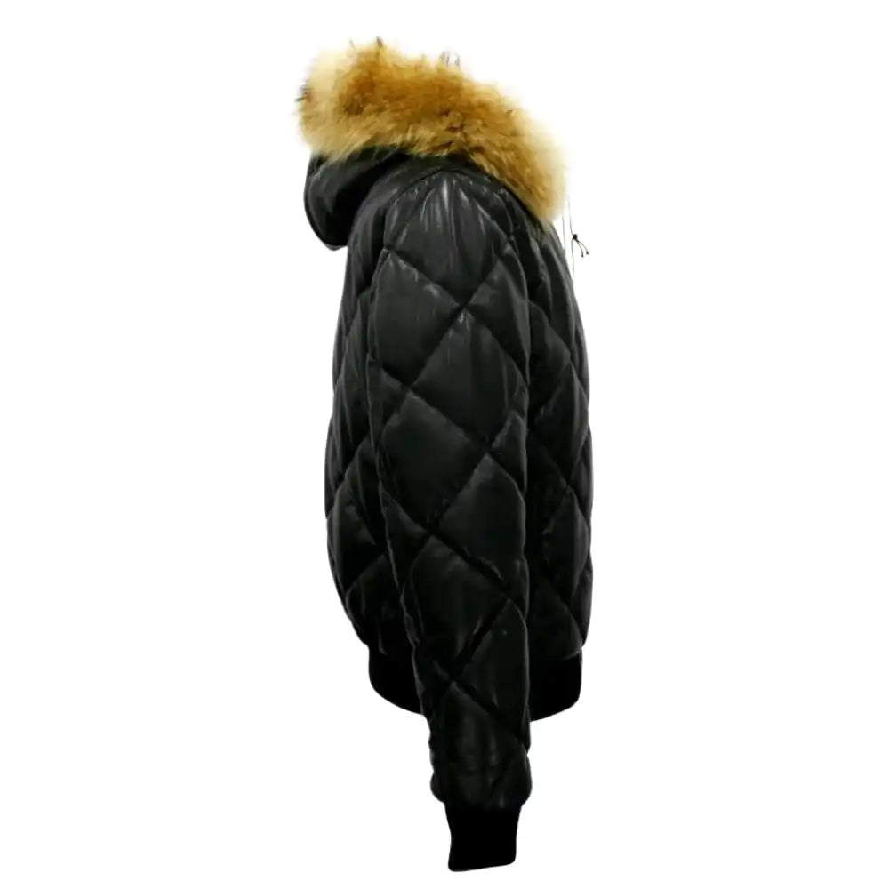 Side of the Joel jacket showcasing the continuous diamond quilting across the side and shoulders for a structured, textured look.