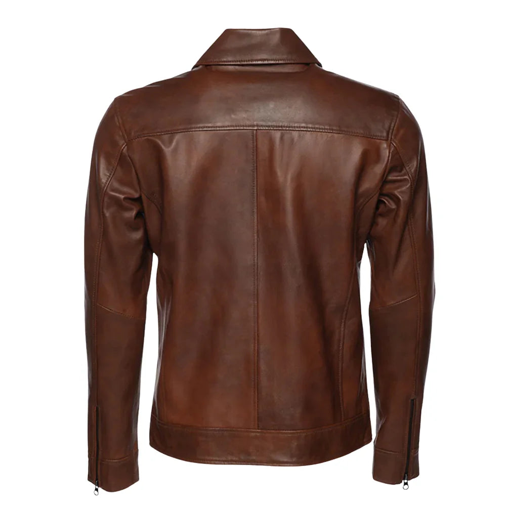 Kai Classic Two Tone Brown Leather Jacket back view dual tone leather jacket