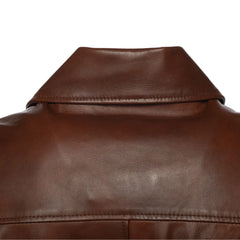 Kai Classic Two Tone Brown Leather Jacket close up back dual tone leather