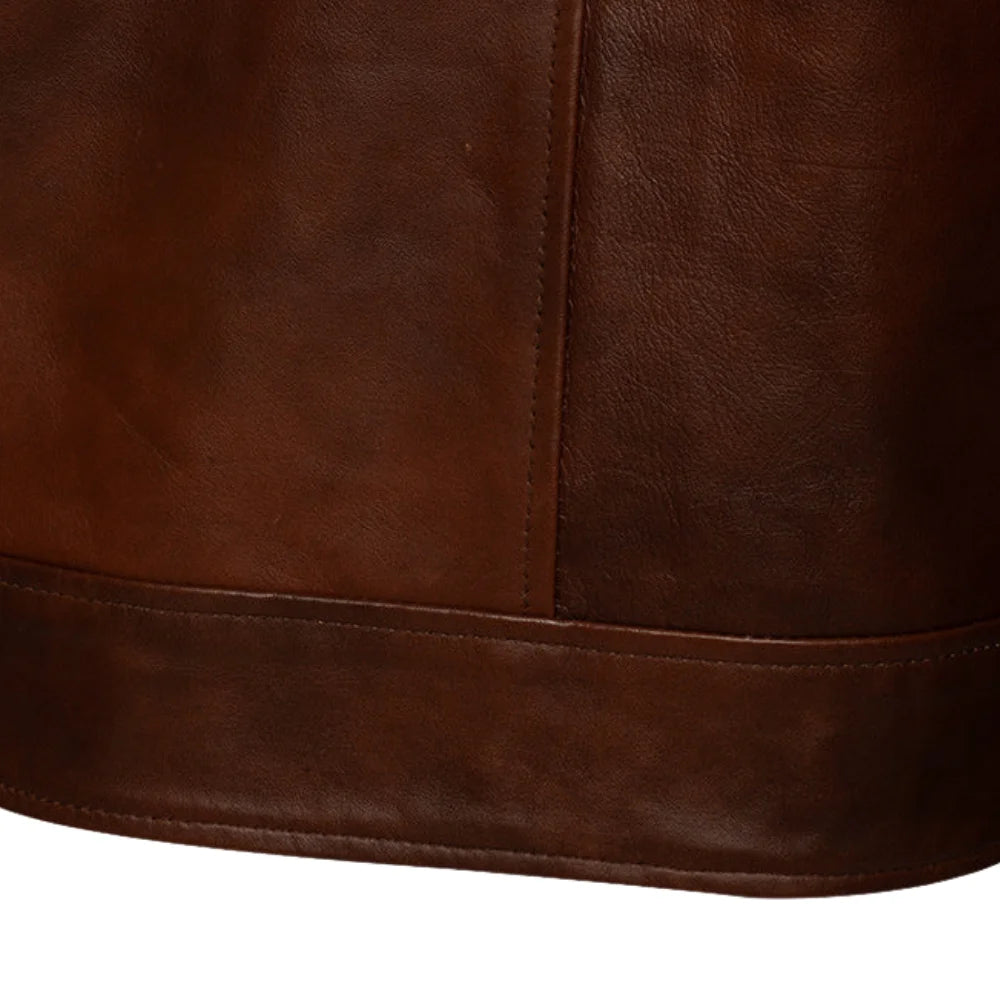 Kai Classic Two Tone Brown Leather Jacket rear leather texture detail