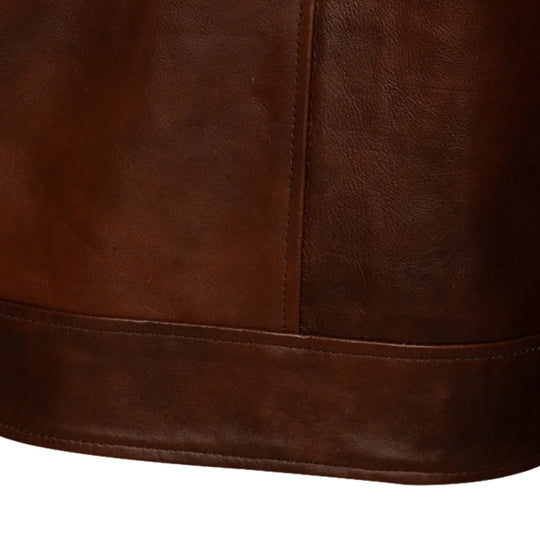 Kai Classic Two Tone Brown Leather Jacket rear leather texture detail