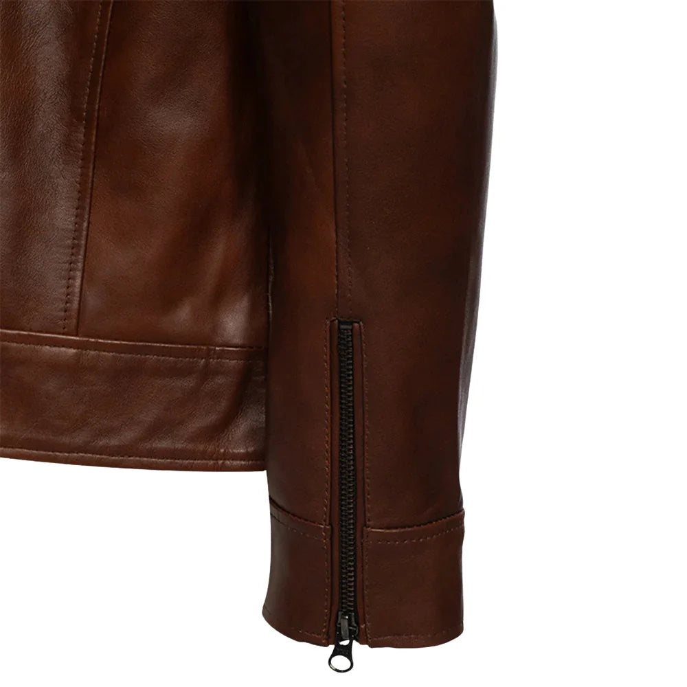 Kai Classic Two Tone Brown Leather Jacket sleeve detail two tone leather