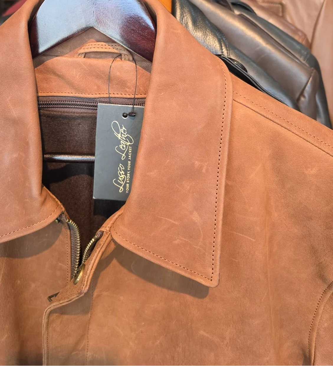 Raw full-grain hide on cutting table