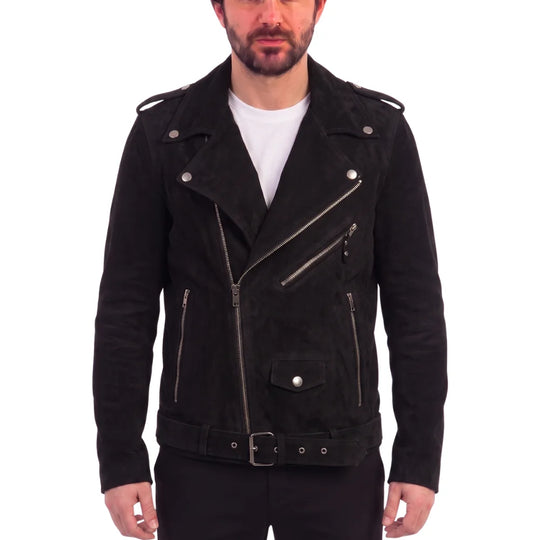 Suede Belted Leather Biker Jacket
