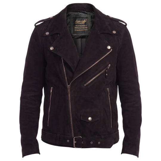 Suede Belted Leather Biker Jacket