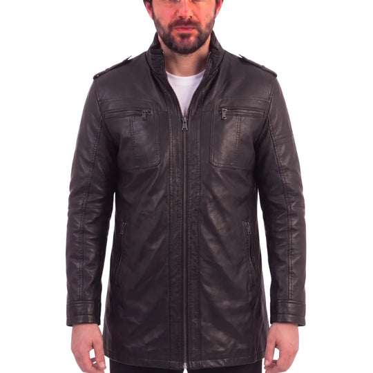 Black jacket with straight collar and shoulder epaulettes