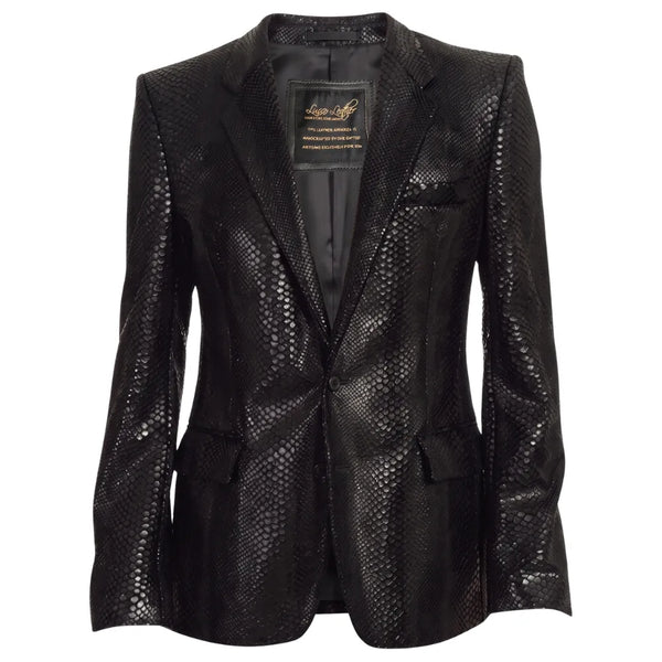 Black snake print leather blazer