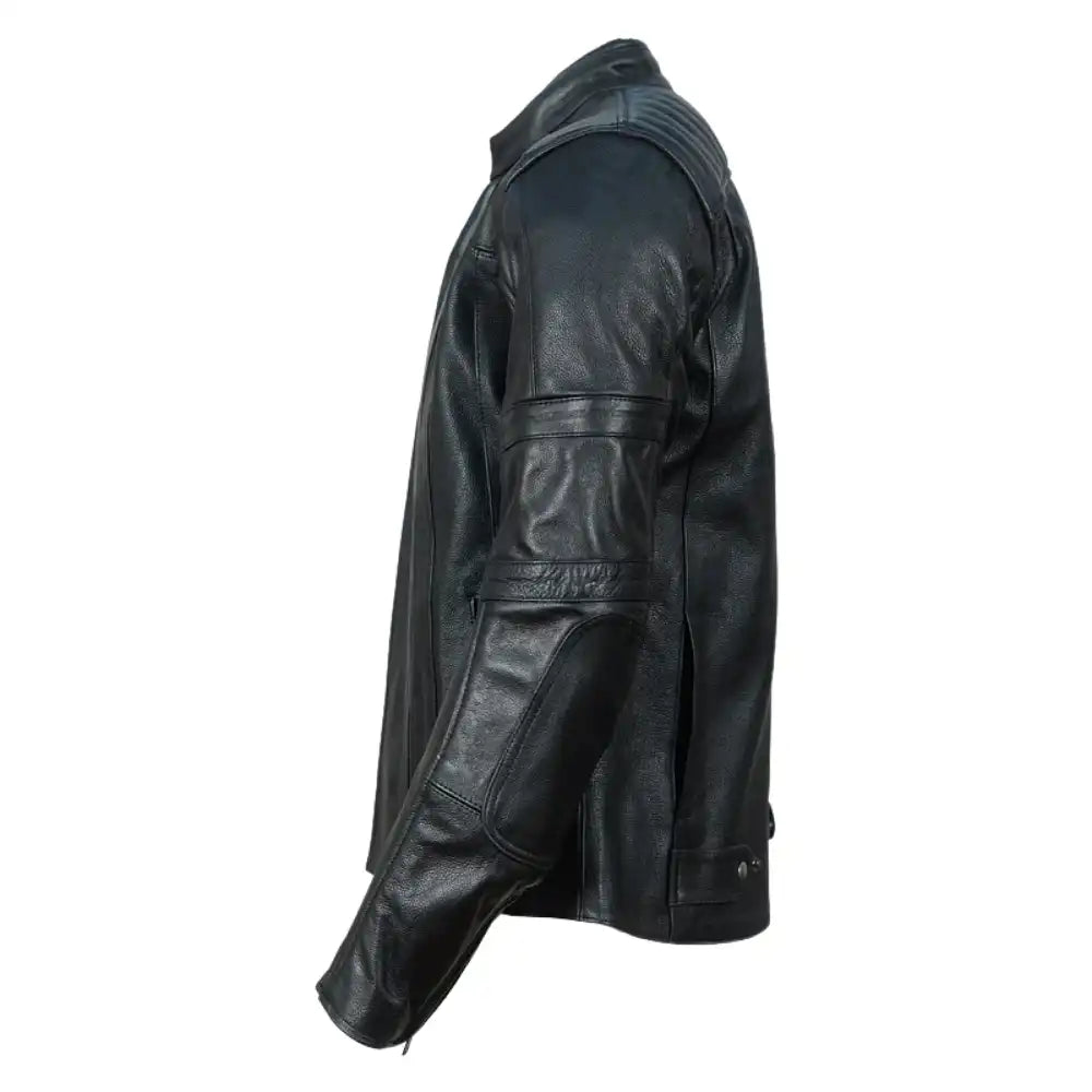 Close-up of the reinforced safety stitching and flush-mounted seams designed to reduce wind resistance and prevent snagging.