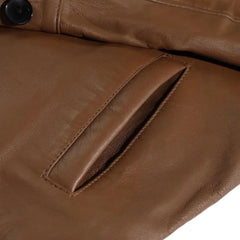 Pierre Brown Leather Jacket pocket stitching detail leather jacket