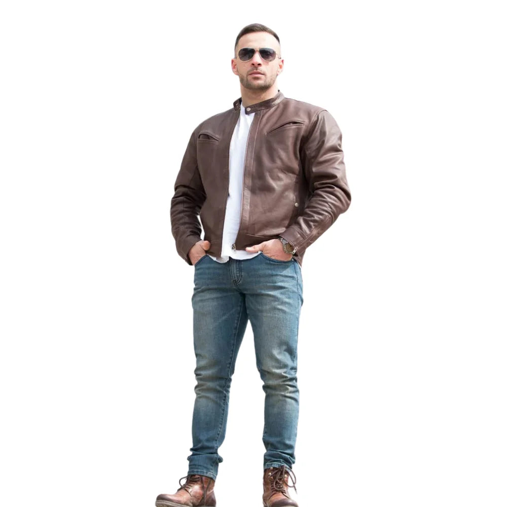 Model styling Plain Black Moto Style Jacket classic black leather biker jacket look