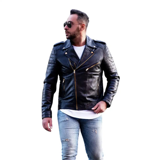 Model styling Quilted Leather Biker Jacket classic leather biker jacket look