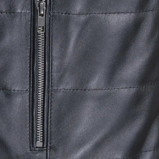 Raven Black Hooded Leather Puffer Jacket