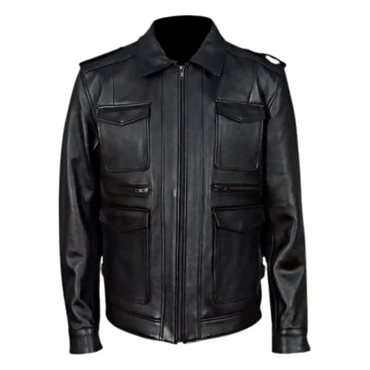 River Distressed Brown Leather Motorcycle Jacket front view distressed brown leather biker jacket