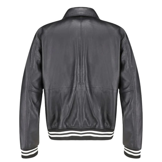 Ryder Black Varsity Style Leather Jacket rear view classic varsity leather jacket