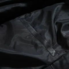 Ryder Black Varsity Style Leather Jacket close up of side pocket on black leather varsity jacket