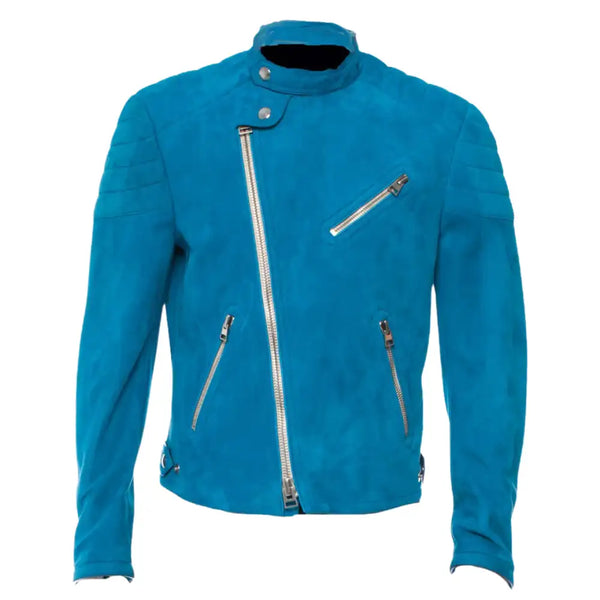 Sky Blue suede jacket with snap collar