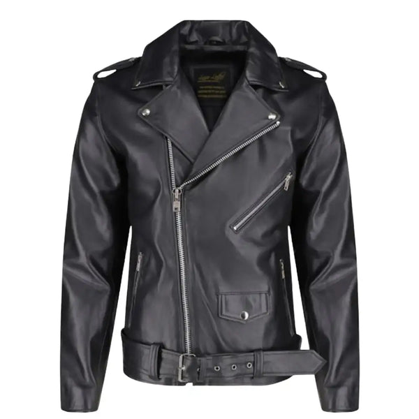 Slim Fit Belted Leather Biker Jacket