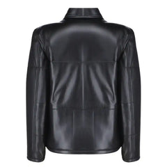Back view of the Sorine leather puffer showing the contoured horizontal quilting that creates a flattering, feminine silhouette.