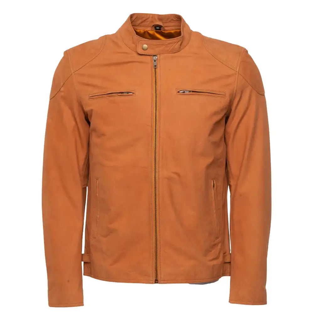 Front view of Steve's Nubuck Plain leather moto jacket on a white background.