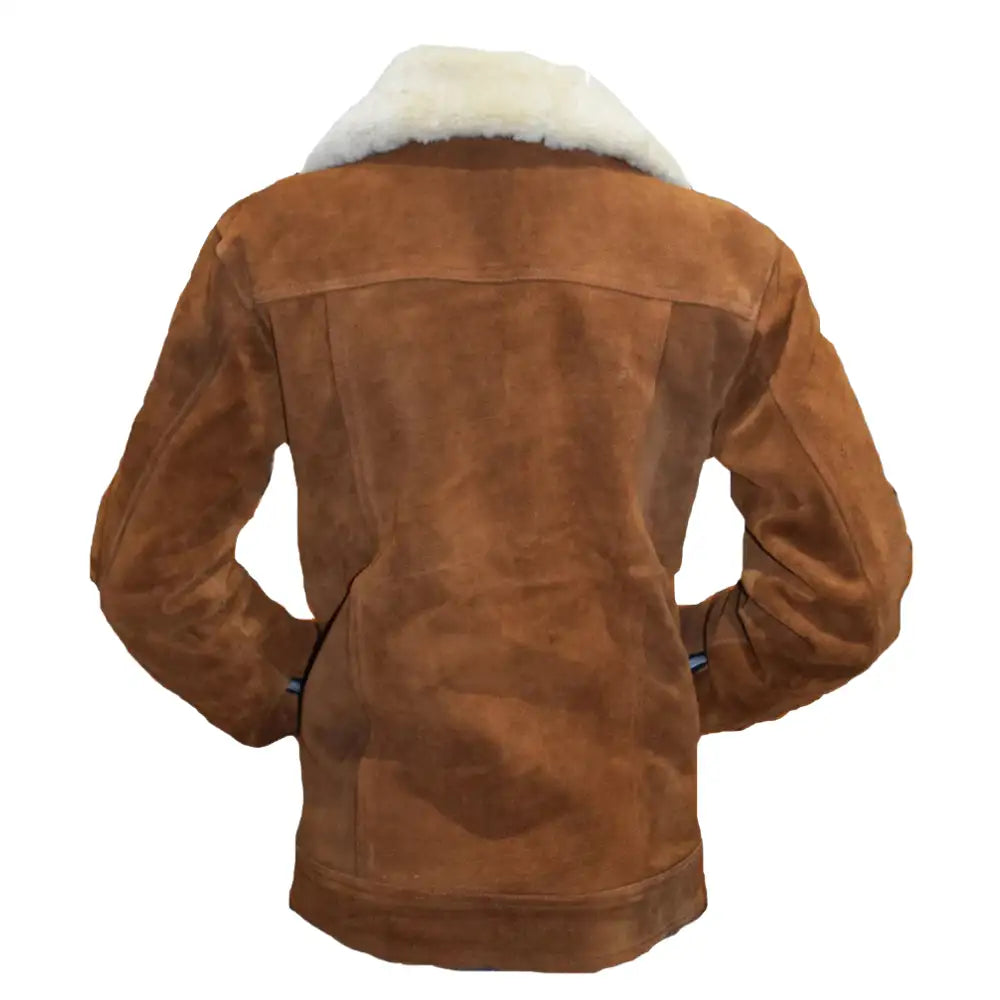 Tan Suede Bomber leather jacket with Fur collar