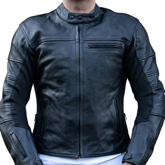 A model leaning into a turn on a sportbike, showcasing the ergonomic "Real Racer" silhouette and the protective coverage of the armor.