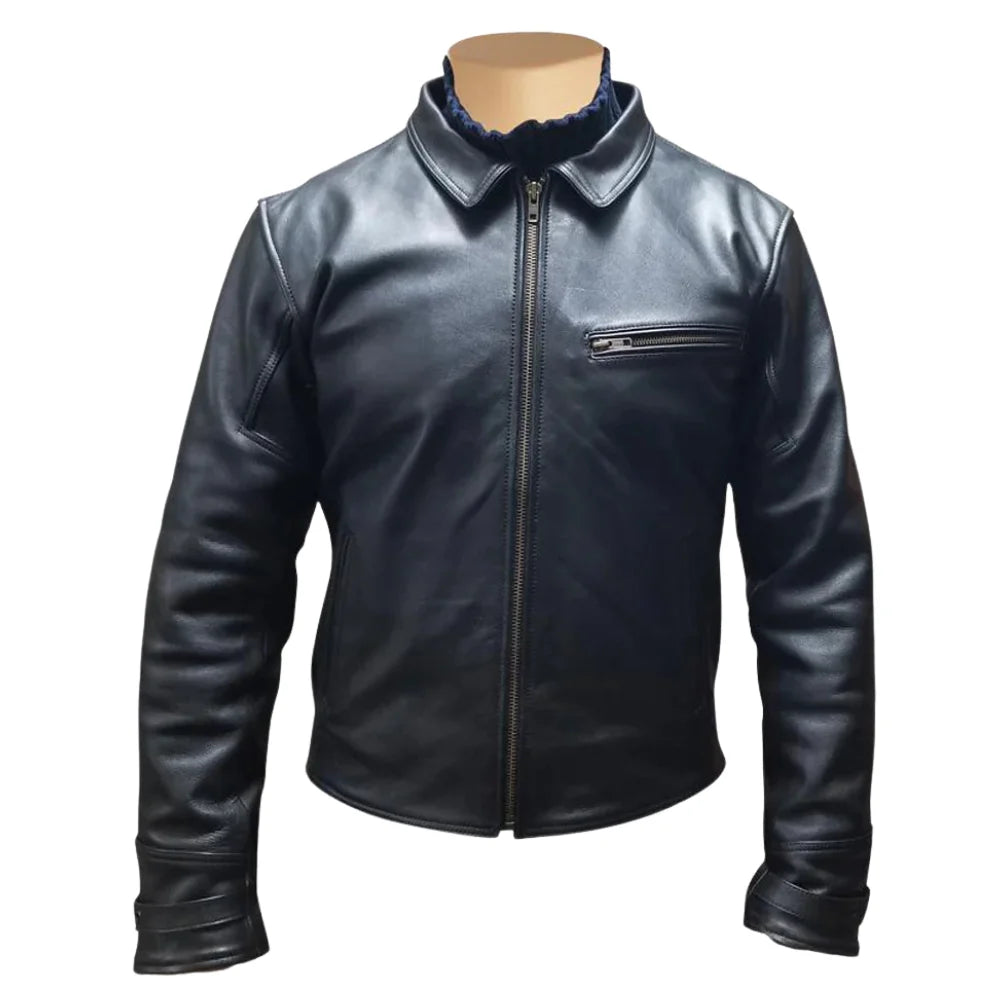 The Classic Leather Jacket front view classic leather jacket minimalist design