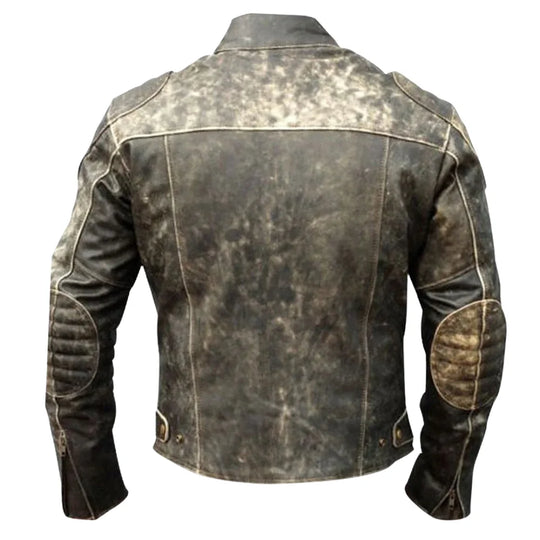 Theon's Distressed Leather Jacket With Shoulder Patch back view distressed leather jacket