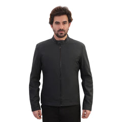 Model styling Tory Matte Black Cafe Racer Jacket minimalist leather jacket look