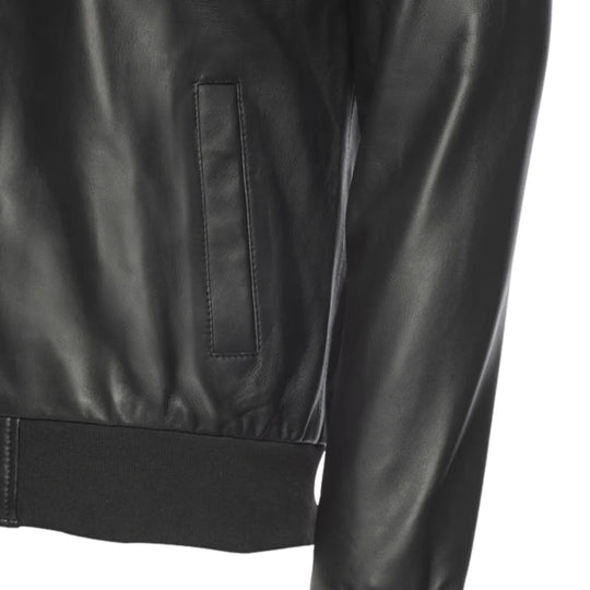 Victor Black Varsity Leather Jacket sleeve detail leather varsity jacket