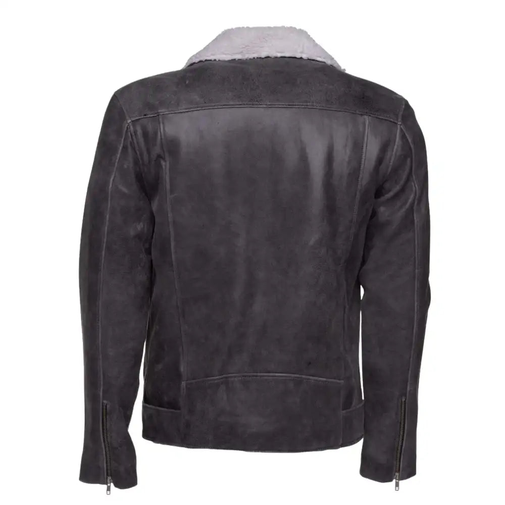 Rear profile of Vintage Grey Leather Biker Jacket highlighting vintage grey finish