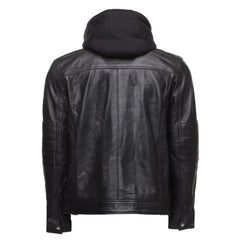 Wilder Black Leather Jacket With Removable Hoodie back view black leather jacket with hood