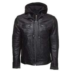 Wilder Black Leather Jacket With Removable Hoodie