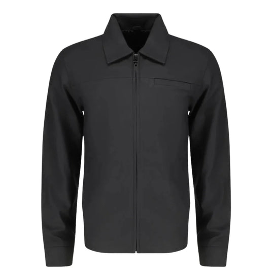 Zane Matte Black Collared Leather Jacket front view matte black leather jacket with classic collar