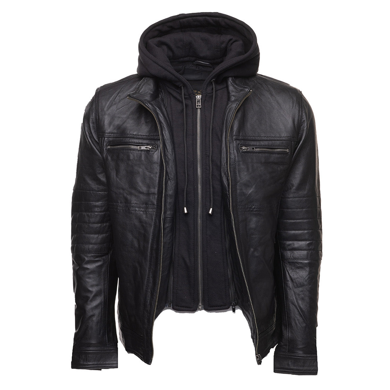 Wilder Black Leather Jacket With Removable Hoodie – Lusso Leather