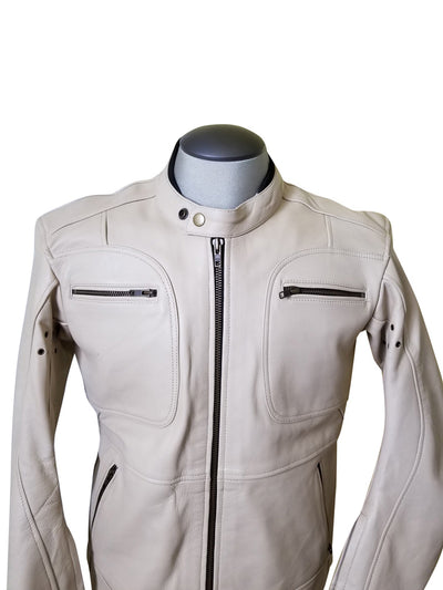 Trendy Beige Motorcycle Leather Armor Protection Jacket