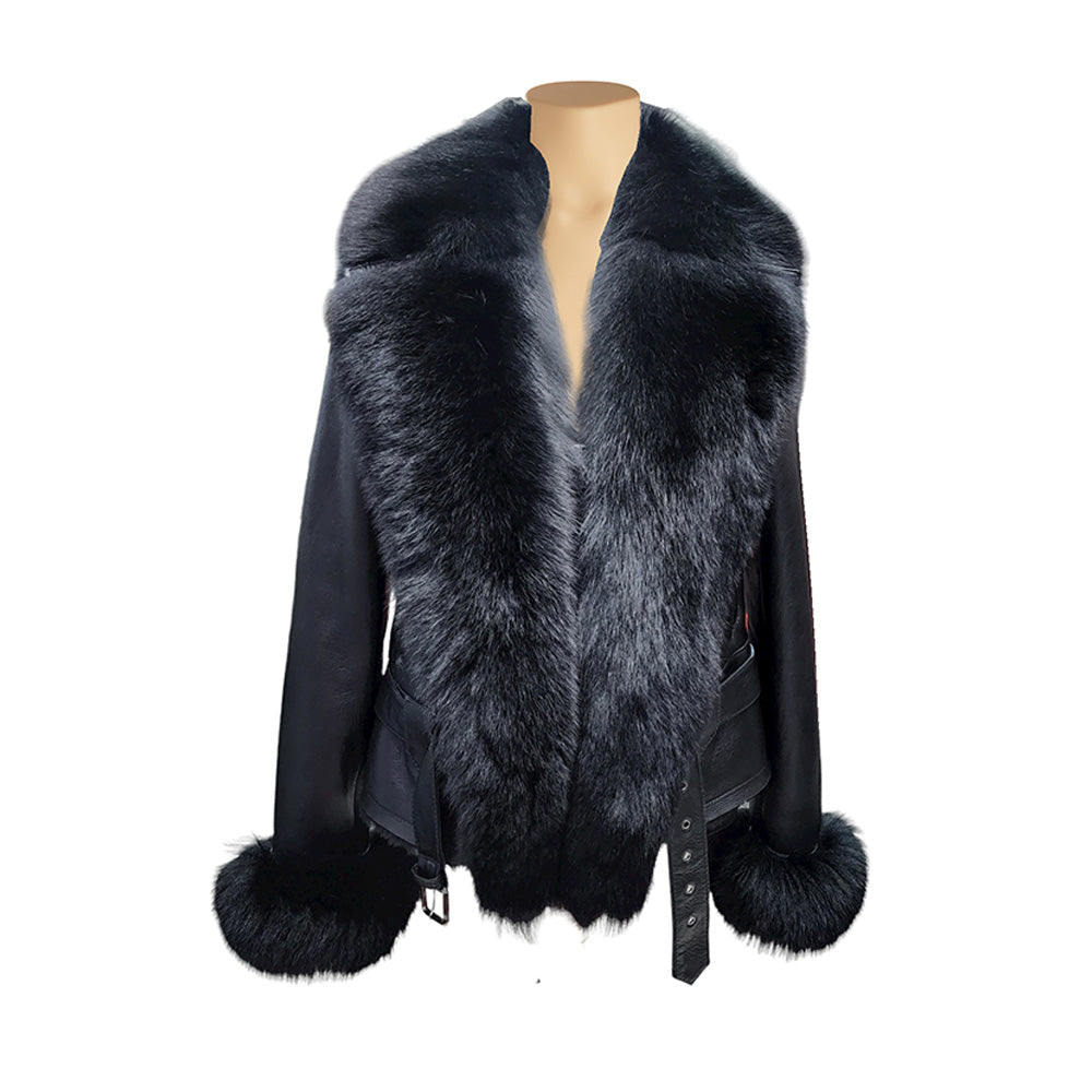 Petra Women's Shearling Coat With Removable Fox Fur Trim – Lusso Leather