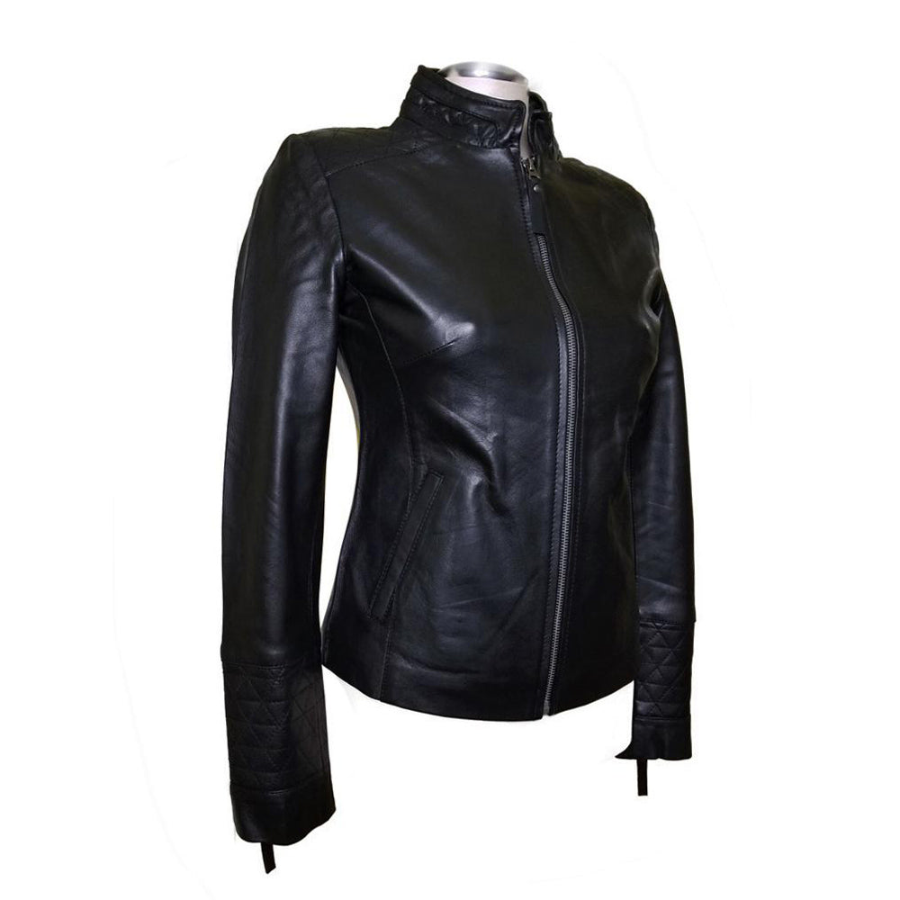 Blazer with leather collar hotsell