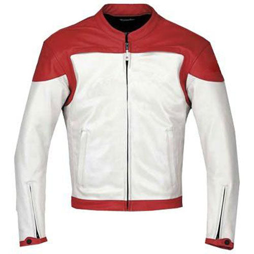 Plain Red and white motorcycle jacket with armor protection – Lusso Leather