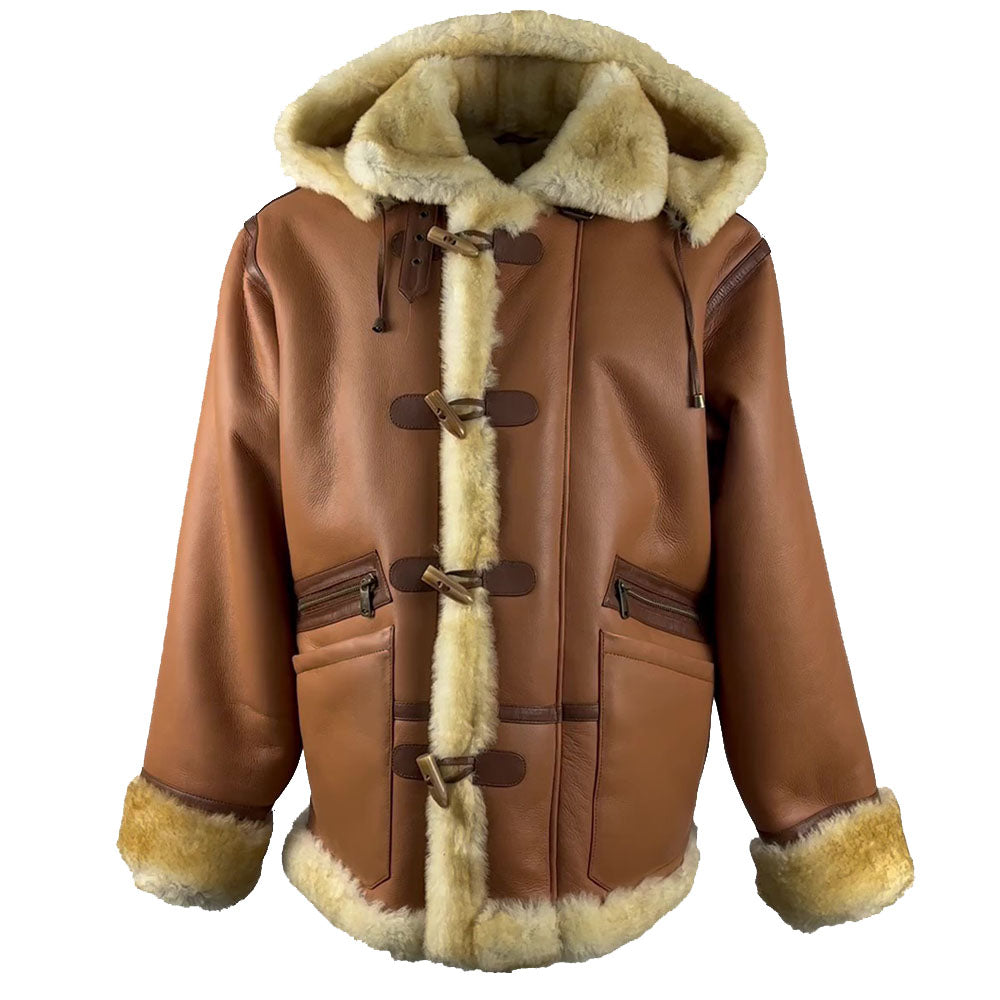 Steve hart Tan Brown Shearling duffle coat – Lusso Leather