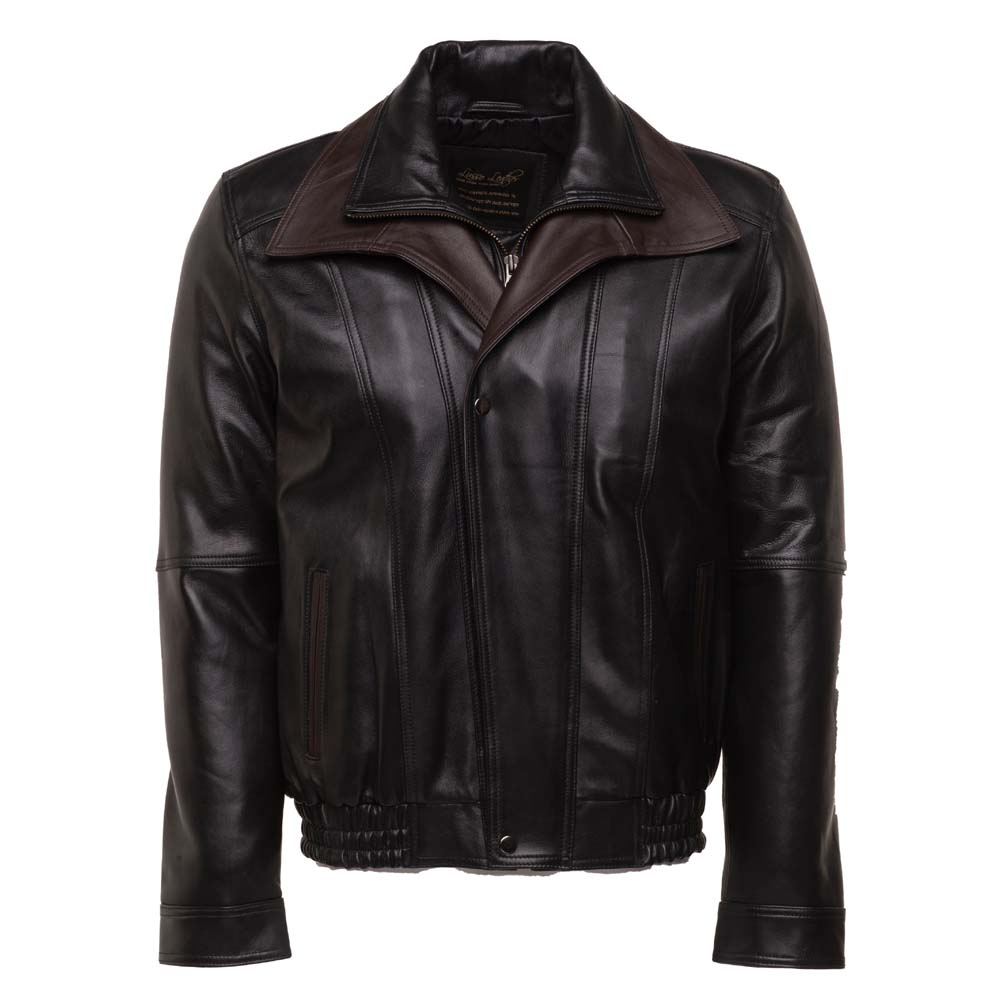 Byrne's brown and black Aviator style leather jacket with spread colla ...